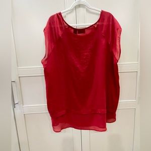 DKNY Jeans red chiffon cap sleeve tunic top red sz 2x